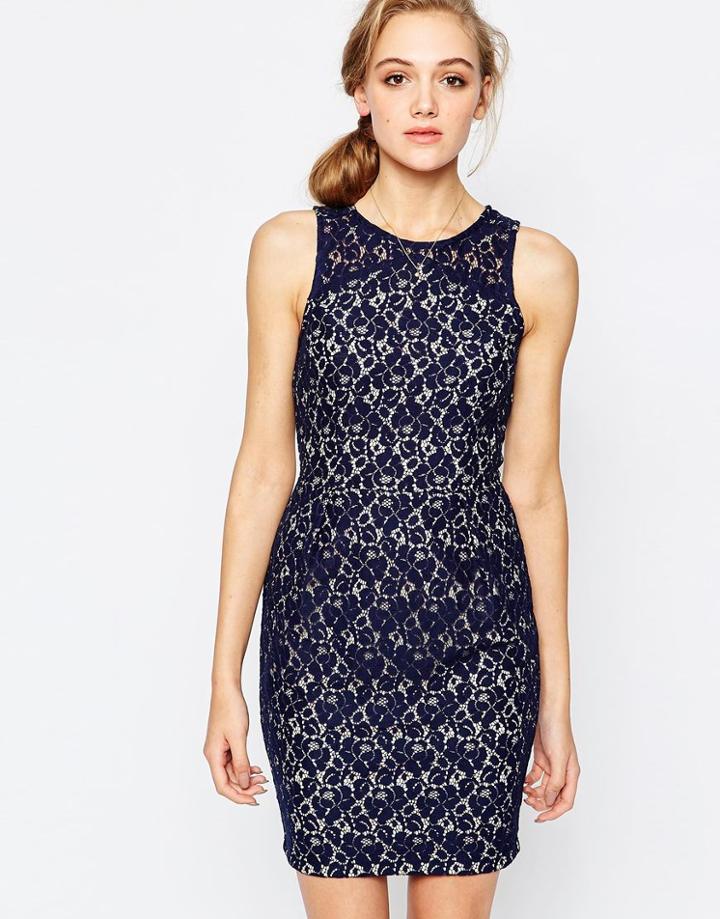 Sugarhill Boutique Lace Shift Dress - Navy