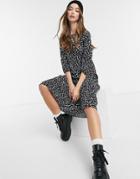 New Look Tiered Smock Midi Dress In Black Floral