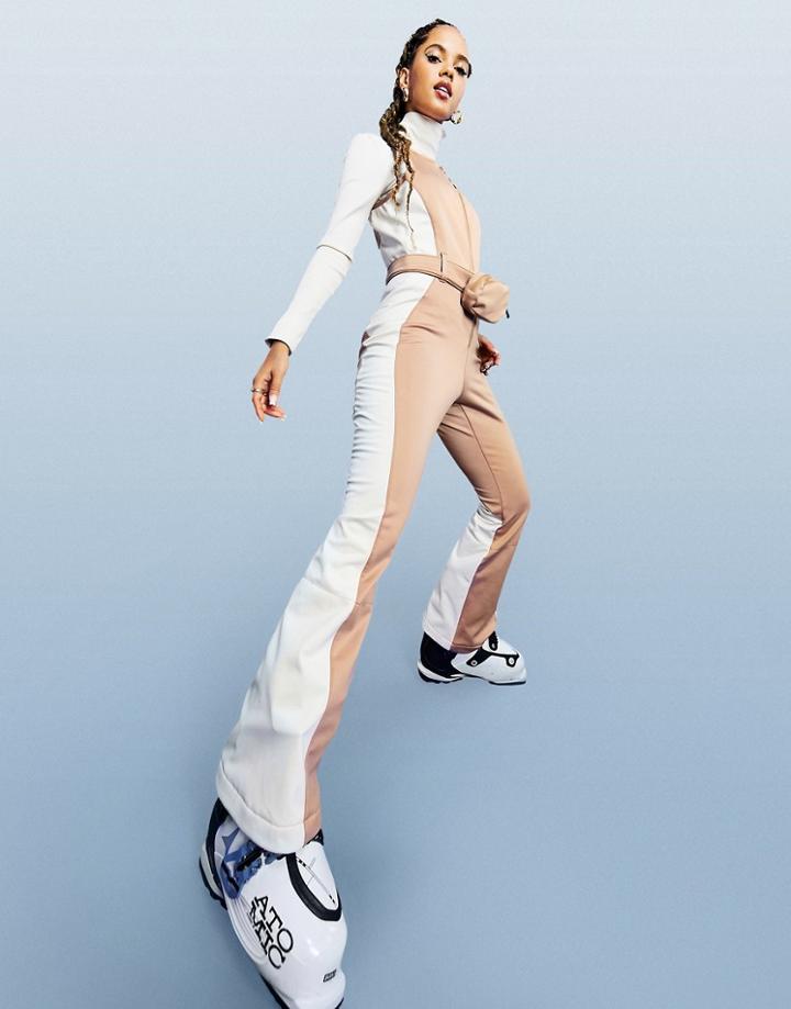 Asos 4505 Fitted Ski Jumpsuit With Flare Leg Detail & Detachable Money Belt-white