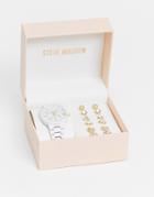 Steve Madden Watch With Leopard Face And Six Piece Earring Set In Silver And Gold