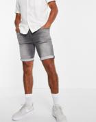 Jack & Jones Denim Shorts In Gray-grey