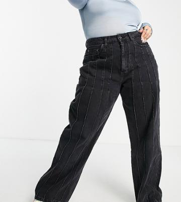 Don't Think Twice Plus High Rise Straight Dad Jeans With Front Seams-black
