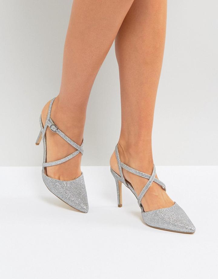 New Look Cross Front Pointed Heeled Shoes - Silver