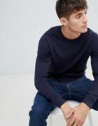 Boss Albonok Crew Neck Wool Mix Sweater In Navy