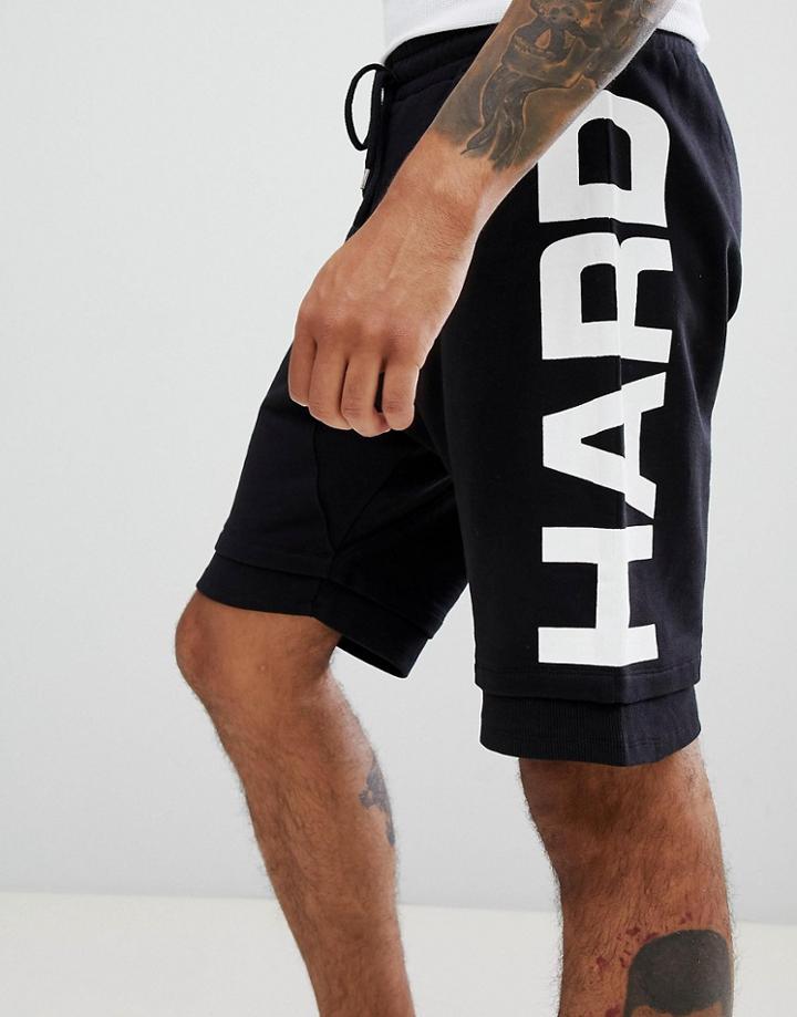 Asos Design Drop Crotch Short With Text Print - Black