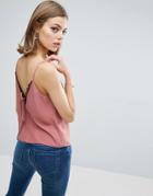 Asos Cami With Lace Plunge & Tie Back - Pink