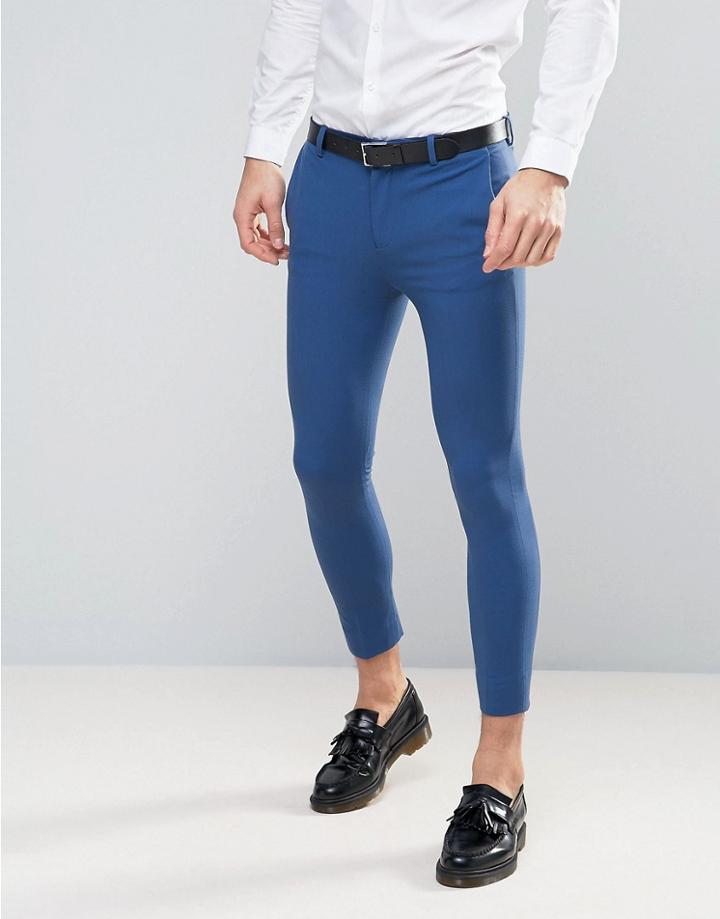 Asos Extreme Super Skinny Cropped Smart Pants In Blue - Blue