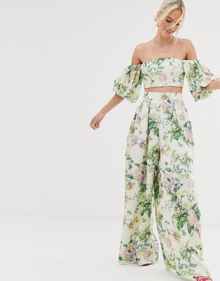 Asos Edition Wide Leg Pants In Floral Print-multi