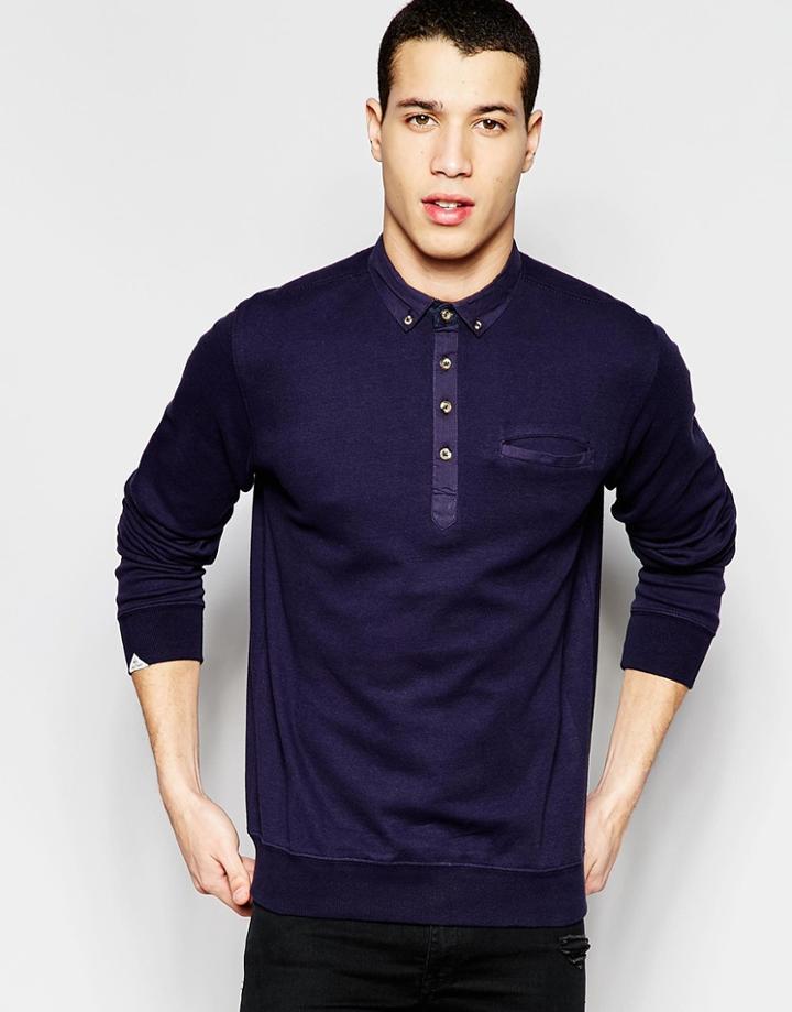 Bellfield Long Sleeved Polo Shirt - Navy