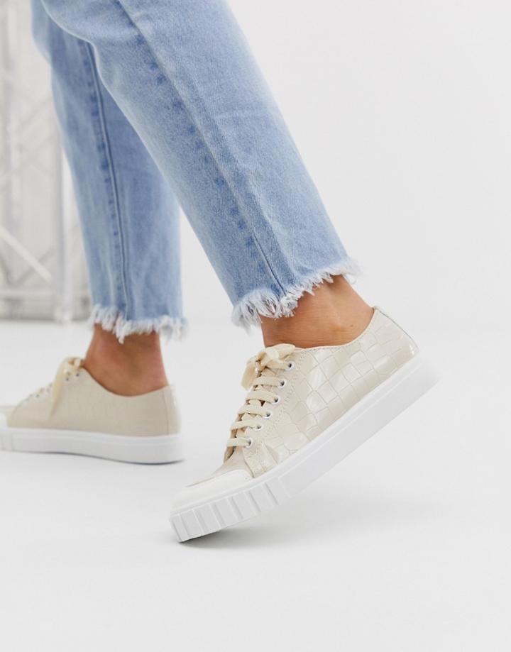 Asos Design Dismiss Sneakers In Beige Croc - Beige