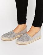 London Rebel Jewelled Espadrille Shoes - Gray