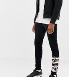 Asos Design Tall Super Skinny Joggers With Rose Gold Zip Pockets And Print - Black