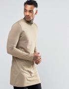 Asos Super Longline Long Sleeve T-shirt In Beige - Beige