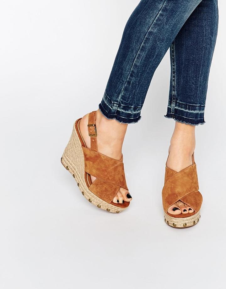 Kg By Kurt Geiger March Tan Suede Espadrille Wedge Sandals - Tan