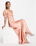 Asos Design Bias Cut Maxi Tea Dress In Satin-pink