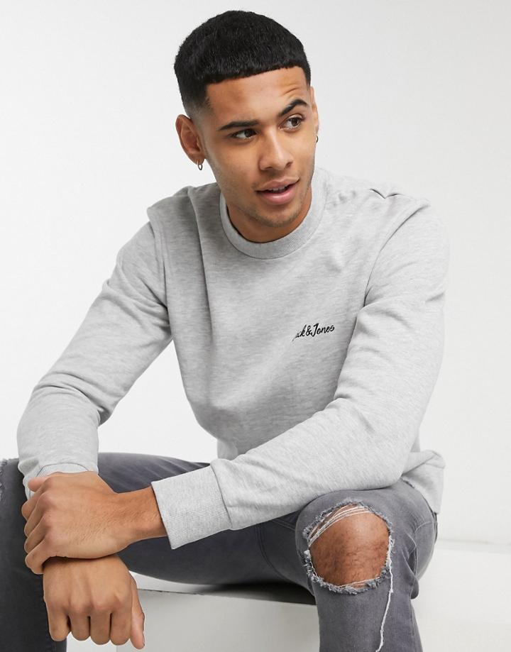 Jack & Jones Originals Crew Neck Sweatshirt With Script Logo In Gray-grey