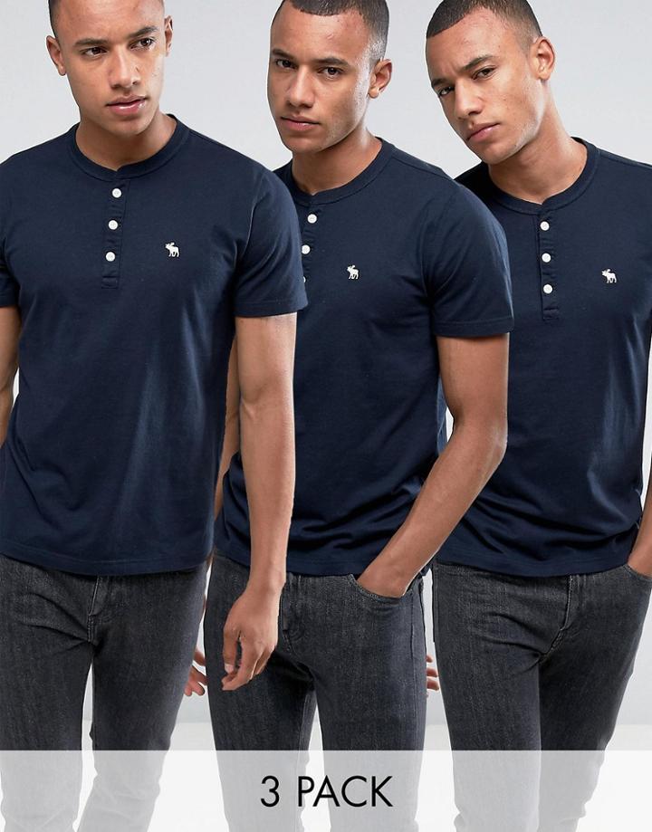 Abercrombie & Fitch 3pack Henley Muscle Slim Fit T-shirt In Navy - Navy