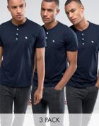 Abercrombie & Fitch 3pack Henley Muscle Slim Fit T-shirt In Navy - Navy