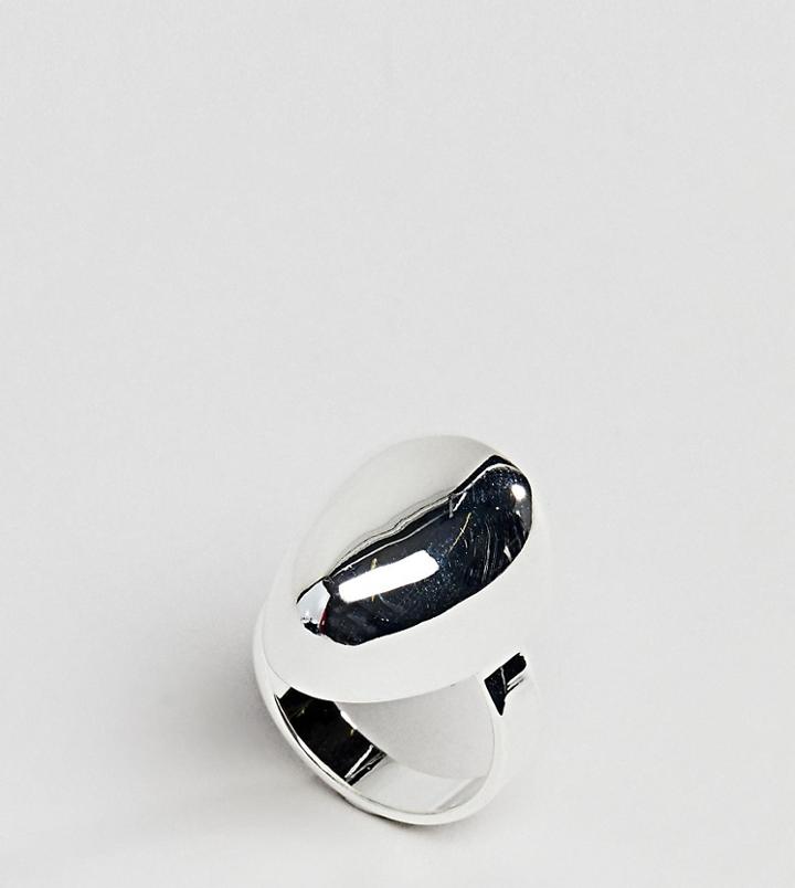 Asos Design Curve Silver Plated Fluid Ovoid Shape Ring - Silver