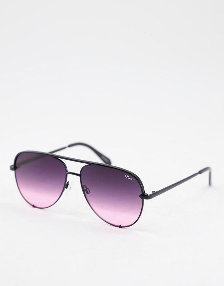Quay High Key Rhinestone Womens Aviator Sunglasses In Black