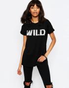 Asos T-shirt With Wild Fringed Embroidery - Black