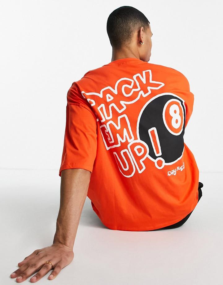 Asos Daysocial Oversized T-shirt With Back Bowling Graphic Print In Red