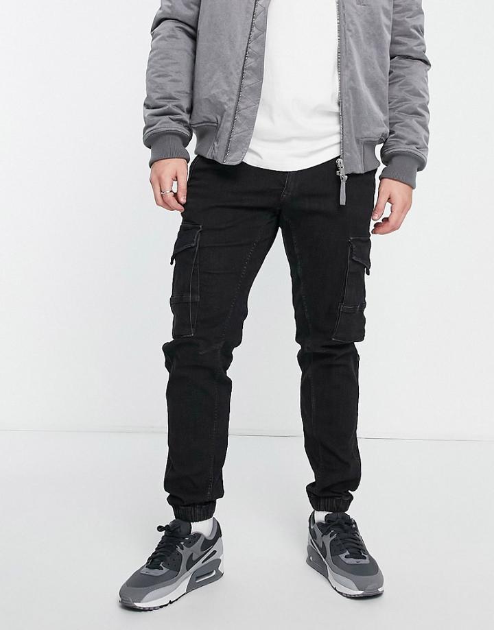 Jack & Jones Tapered Fit Jeans With Cargo Pockets In Black