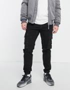 Jack & Jones Tapered Fit Jeans With Cargo Pockets In Black