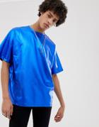 Asos Design Oversized T-shirt In Blue Metallic Fabric - Blue