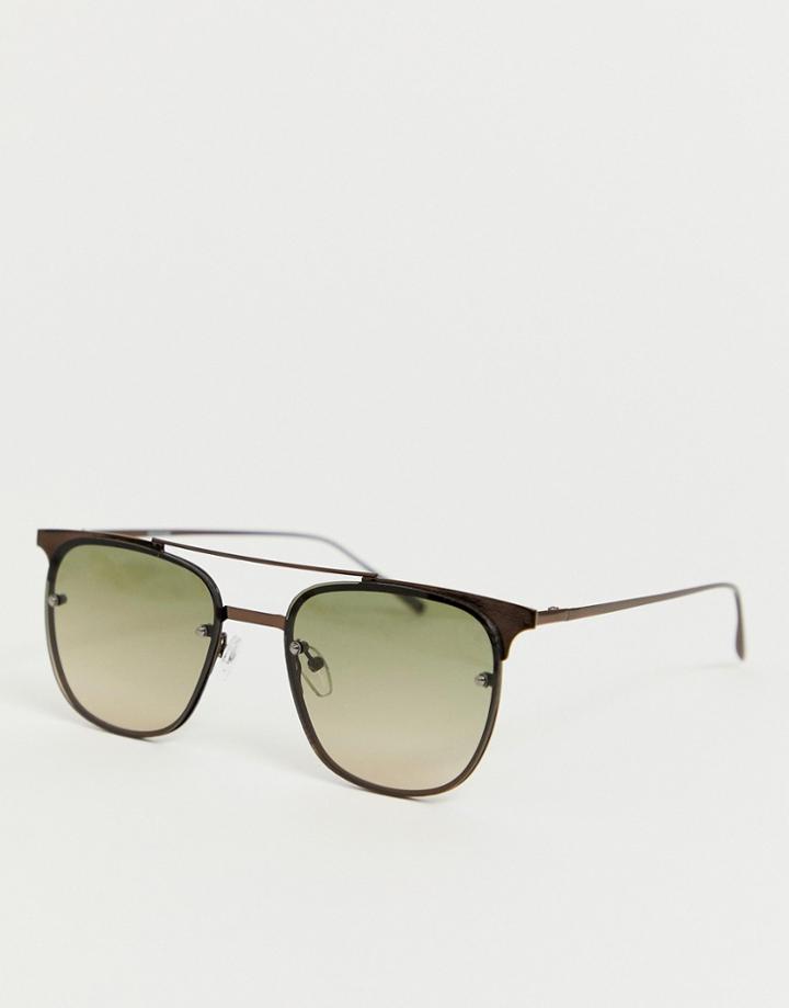 Asos Design Retro Sunglasses With Brown Frame And Laid On Lenses In Grad - Brown