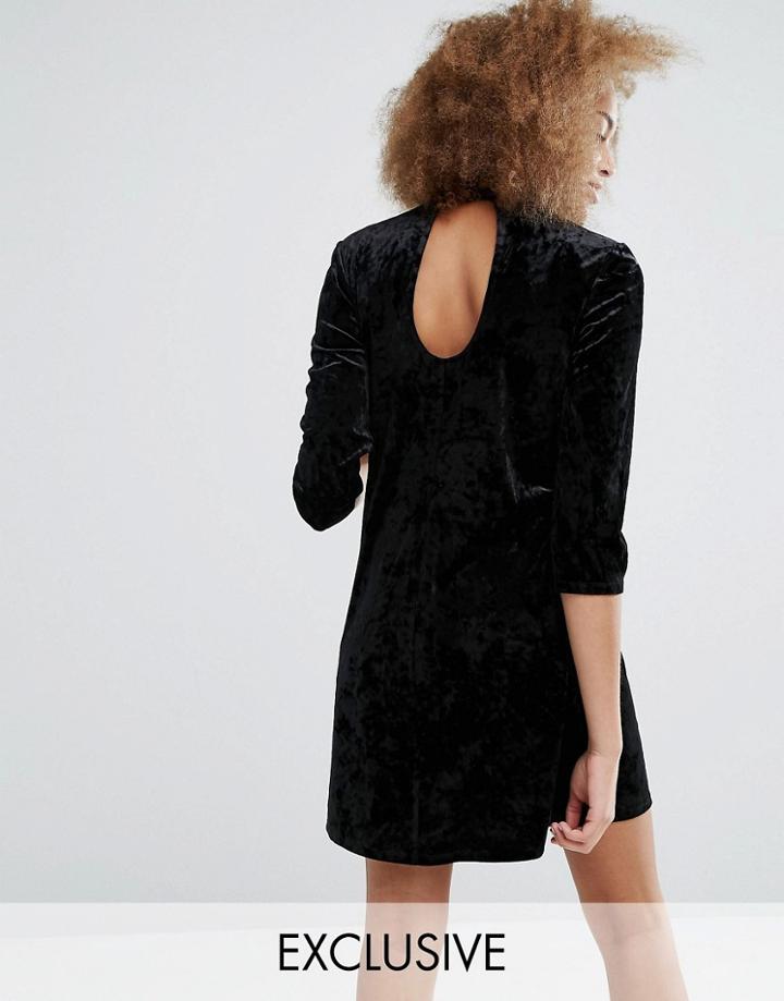 Monki Keyhole Neck Velvet Skater Dress - Black