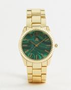 Asos Design Metal Watch With Stone Slice Print In Gold - Gold