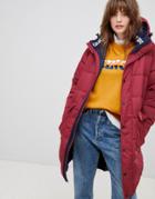 Kings Of Indigo Long Line Padded Jacket-red