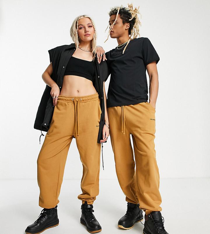 Collusion Unisex Logo Joggers In Tan-brown