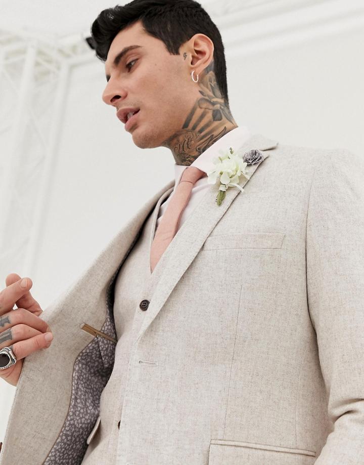 Harry Brown Wedding Wool Blend Slim Fit Summer Tweed Suit Jacket - Cream