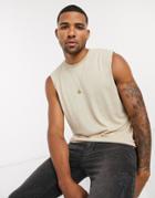 Asos Design Tank Top In Linen Mix In Beige-neutral