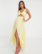 Asos Design Fuller Bust Twist Front Maxi Beach Dress In Yellow Texture