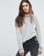 Diesel High Neck Sweater With Knit Overlay - Gray