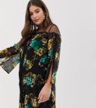 Lovedrobe Floral Printed Sheer Panel Dress-multi