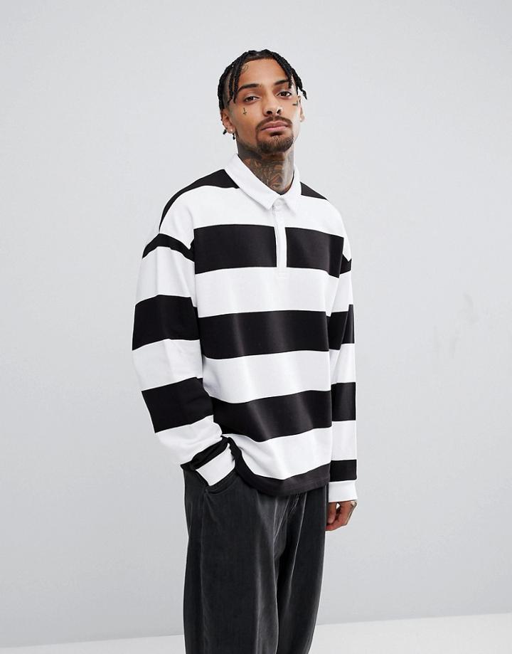 Asos Striped Oversized Rugby In Black & White - Black