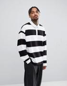 Asos Striped Oversized Rugby In Black & White - Black