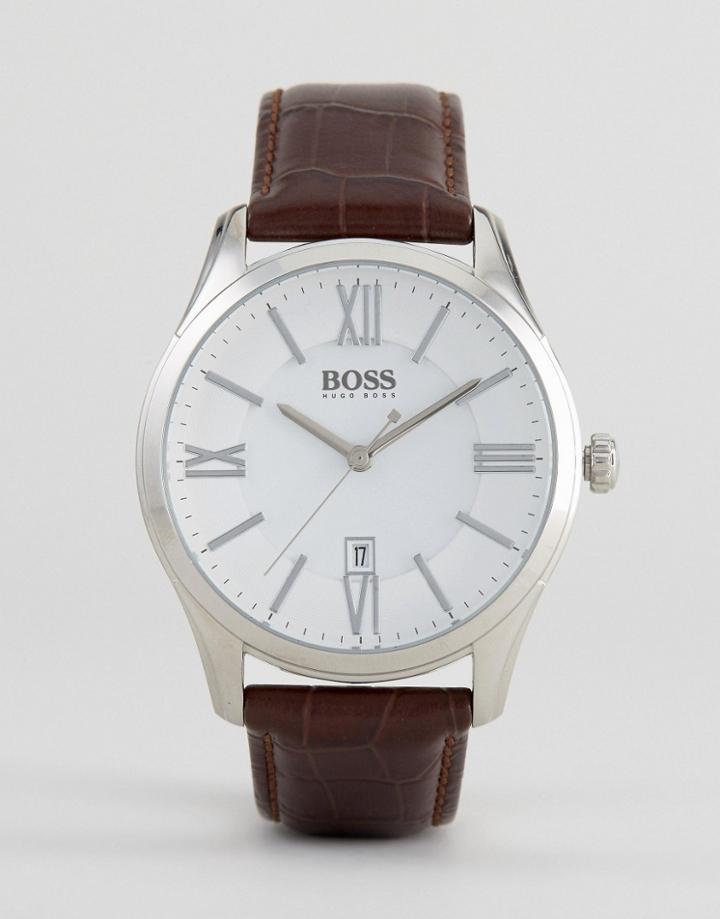 Boss By Hugo Boss 1513021 Ambassador Leather Watch In Brown - Brown