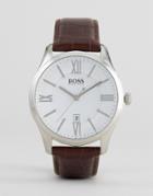 Boss By Hugo Boss 1513021 Ambassador Leather Watch In Brown - Brown