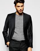 Noak Flannel Wool Blazer In Skinny Fit - Black