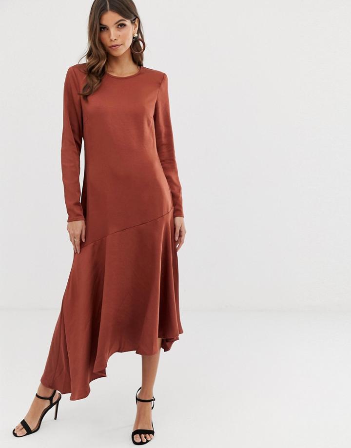 Y.a.s Assymetric Hem Satin Dress - Brown