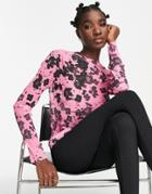 & Other Stories Recycled Polyester Long Sleeve Mesh Top In Pink Floral Print