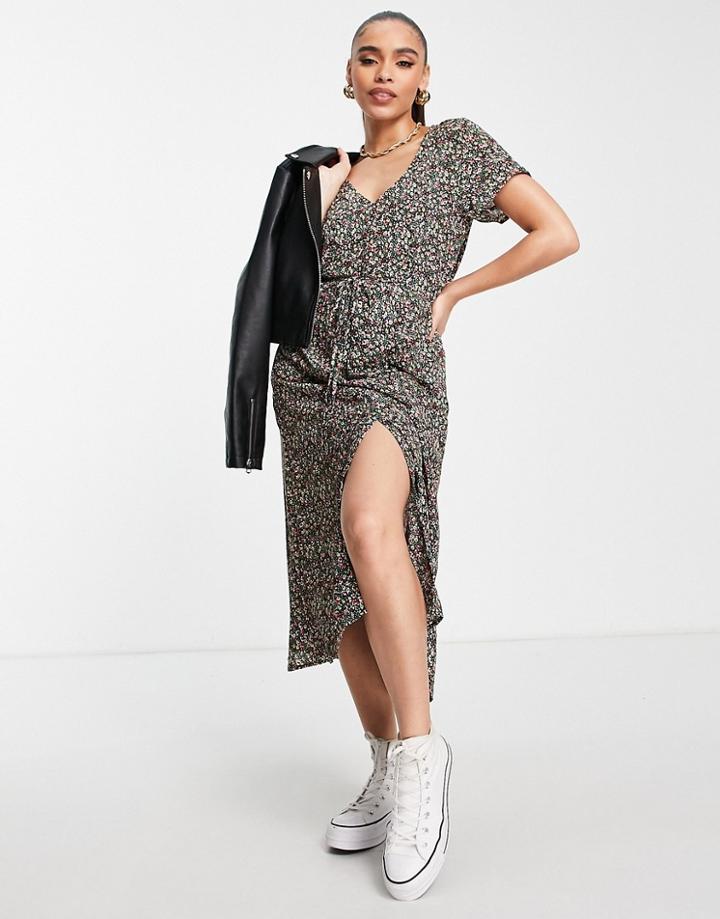 Ax Paris Short Sleeve Midi Dress In Floral-multi