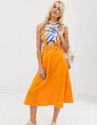 Asos Design Full Skirted Jumper Dress Midi Skirt - Orange