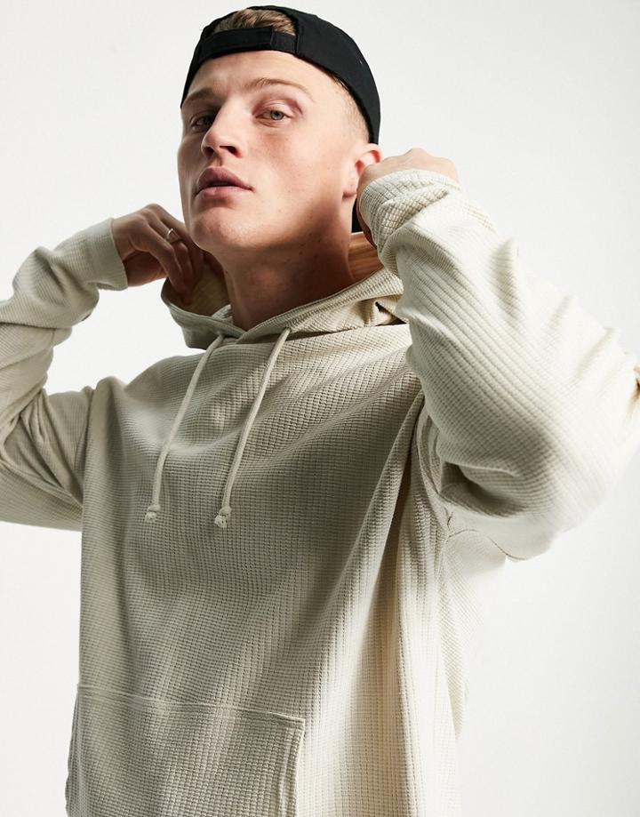 New Look Waffle Hoodie In Off White