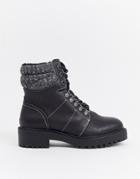 New Look Flat Hiker Boots With Contrast Stitch In Black - Black